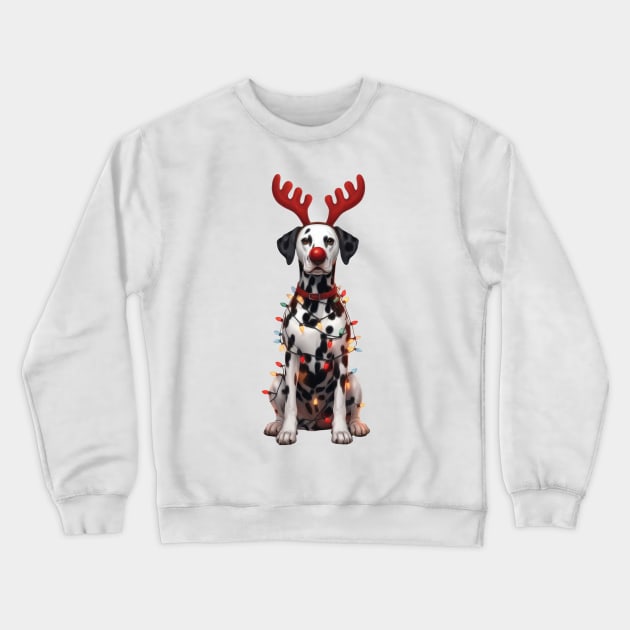 Christmas Red Nose Dalmatian Dog Crewneck Sweatshirt by Chromatic Fusion Studio